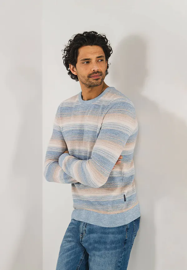 state of art Trui met ronde hals en sierlijke streep grijsblauw/kit