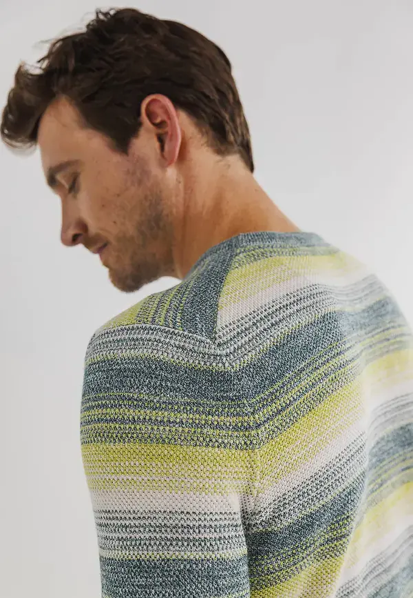 State Of Art Trui Met Ronde Hals En Sierlijke Streep Petrol/kit