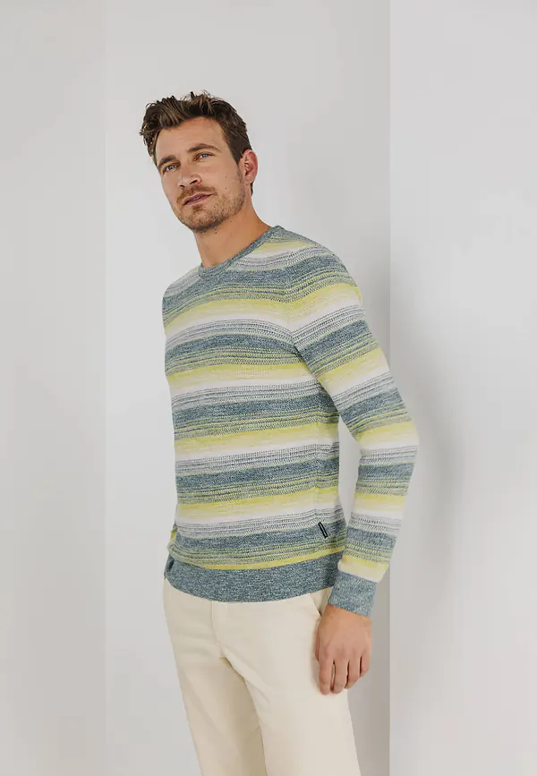 state of art Trui met ronde hals en sierlijke streep petrol/kit