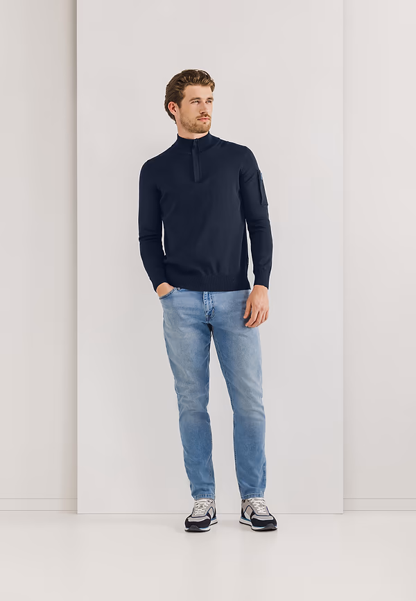 State Of Art Trui Met Verborgen Halve Rits Donkerblauw Uni