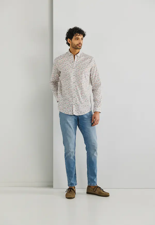 State Of Art Twill Overhemd Met Bloemenpatroon Wit/bladgroen