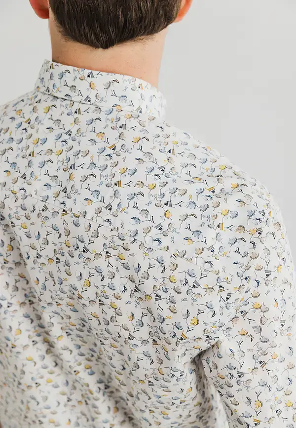 State Of Art Twill Overhemd Met Bloemenpatroon Wit/grijsblauw