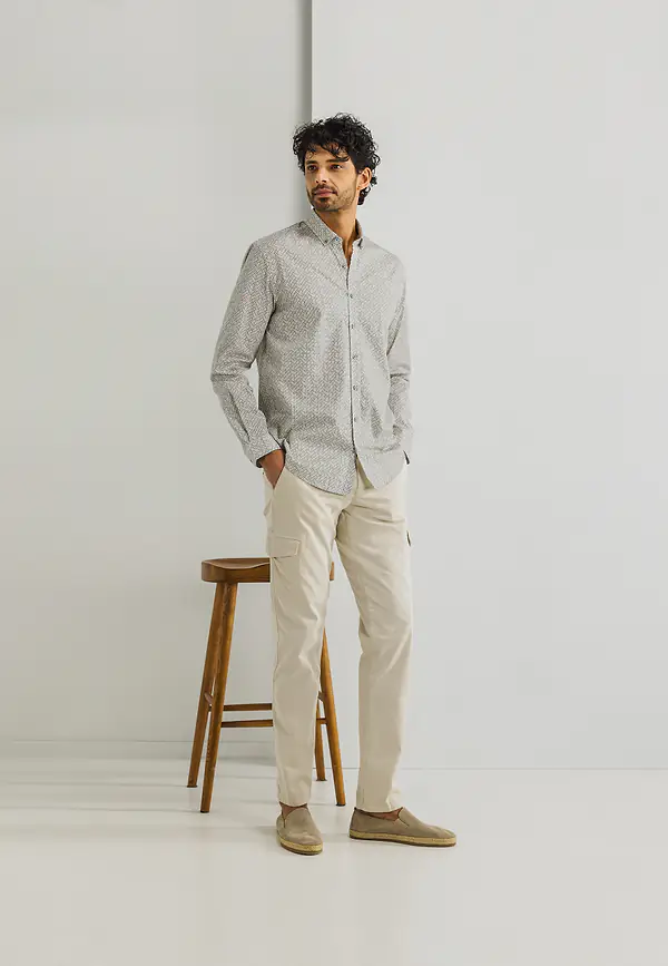 State Of Art Twill Overhemd Met Geometrisch Patroon Wit/beige