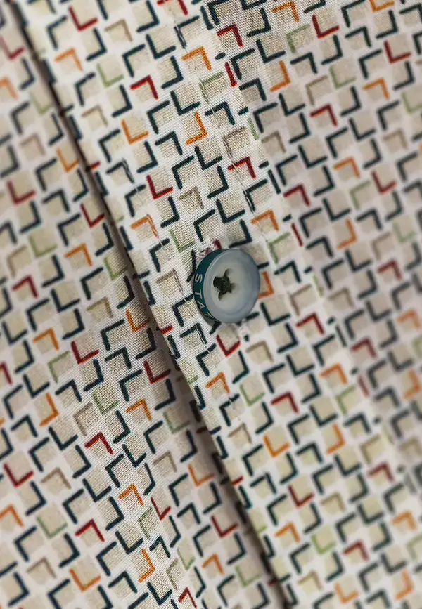 State Of Art Twill Overhemd Met Geometrisch Patroon Wit/beige