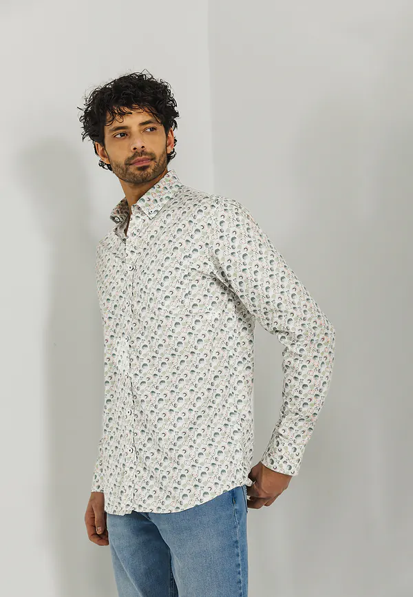 state of art Twill overhemd van katoen wit/bladgroen