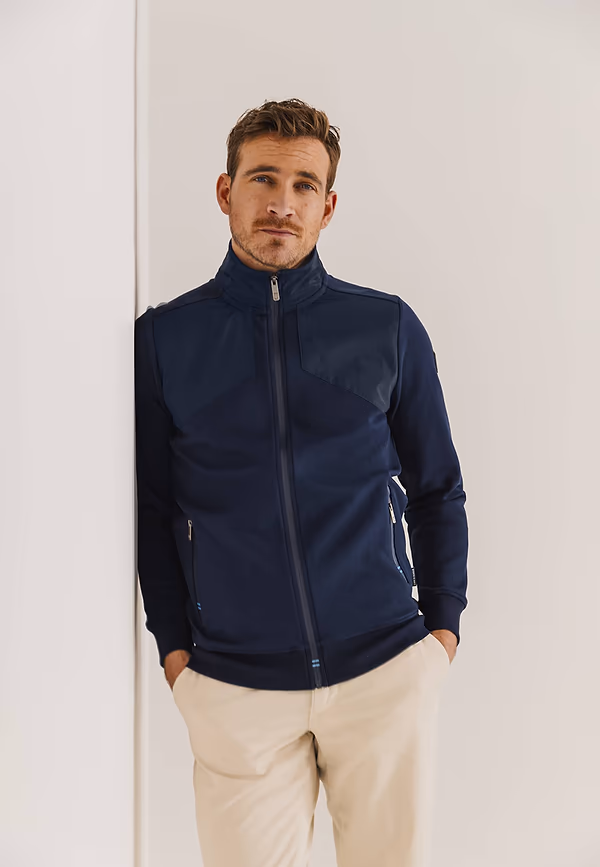 state of art Twill sweatvest met steekzakken donkerblauw uni