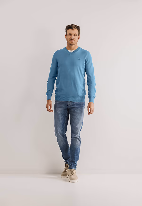 State Of Art V-hals Trui Van Een Viscose-mix Grijsblauw Uni