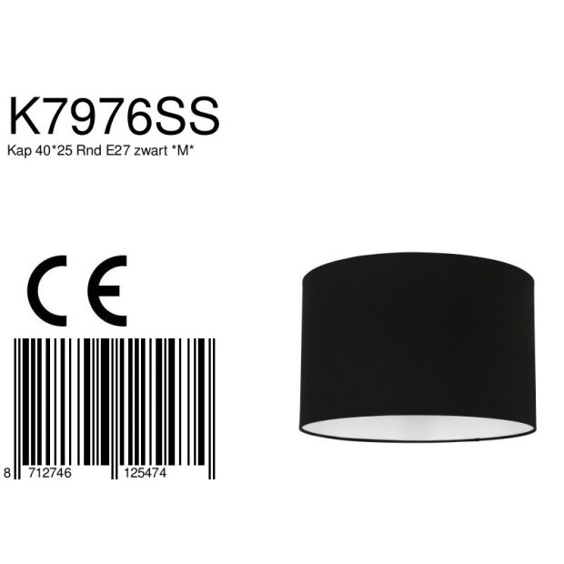 steinhauer Zwart linnen lampenkap K7976SS ⌀ 40cm met E27 support