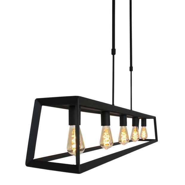 steinhauer Zwarte hanglamp Buckley 2675ZW met 5 x een E27 fitting