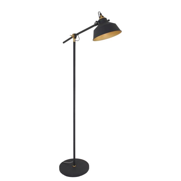 steinhauer Zwarte vloerlamp Nove 1322ZW met goudkleurige details E27