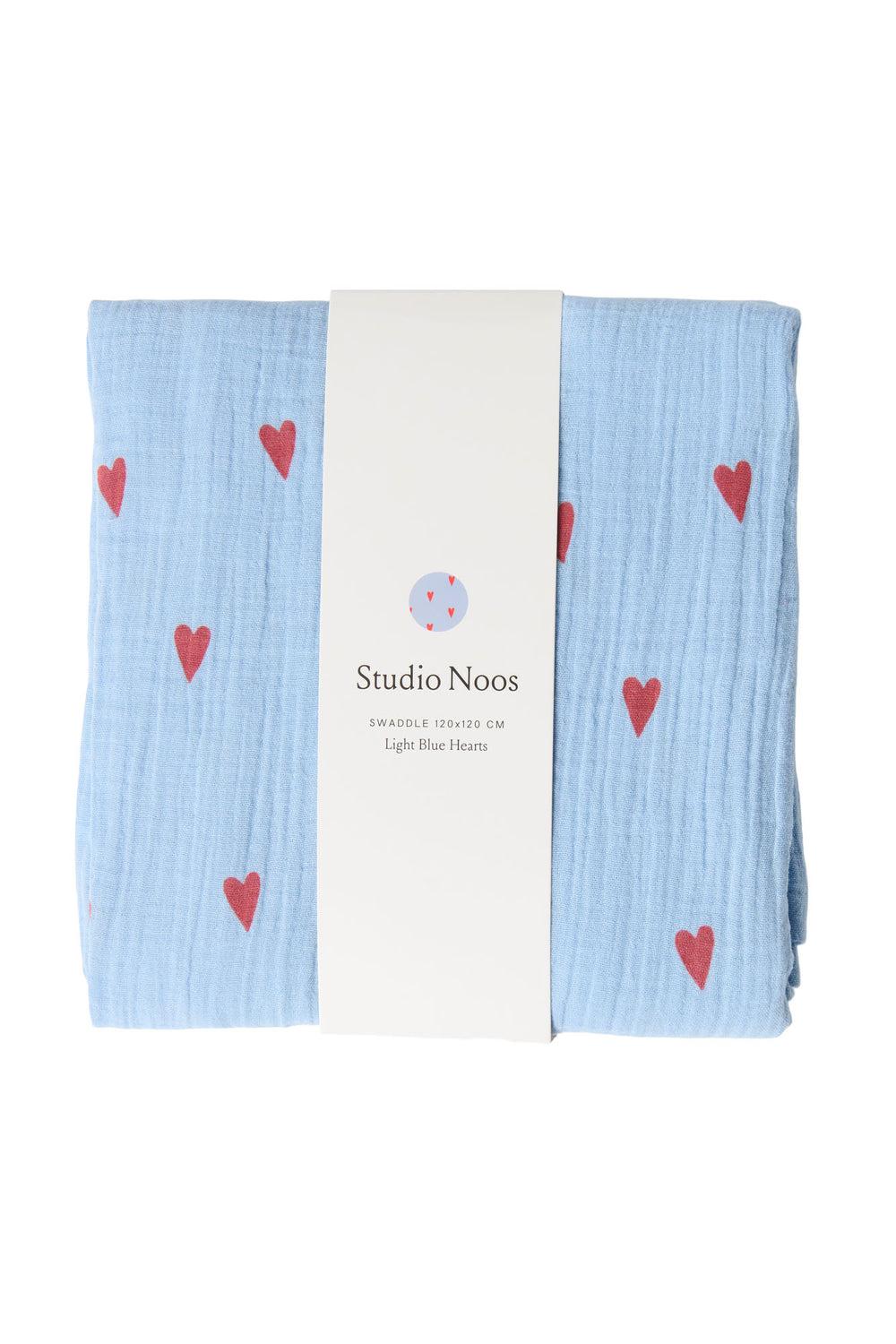 studio noos Light Blue Hearts Swaddle Print Large