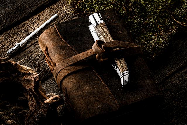 style de vie Luxury Line Zakmes Zebranohout met leren hoesje en aanzetstaal