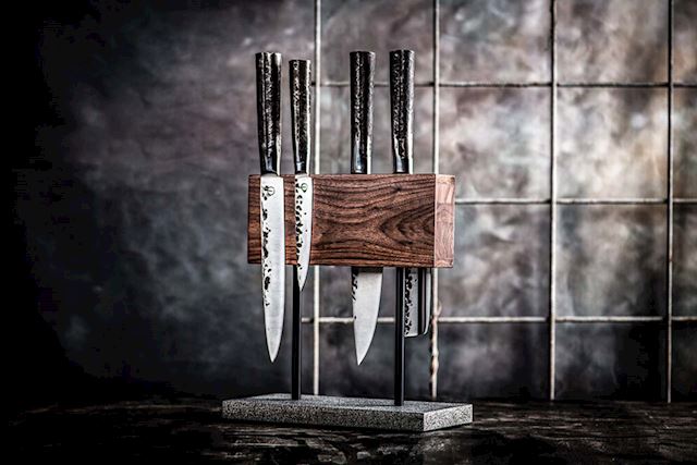 style de vie Magnetisch messenblok Walnoot met natuurstenen voet