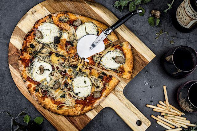 style de vie Pizzasnijder Zwart met Serveerplank Acaciahout