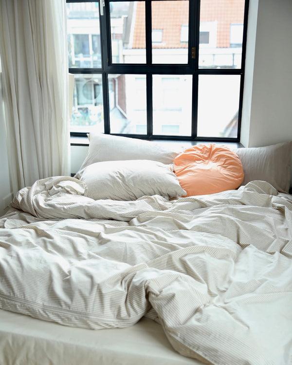 Suite702 Beddengoed Set Katoen Streep Brown Ecru