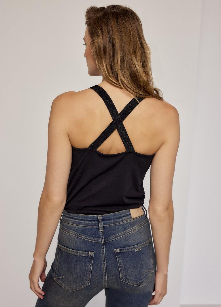 Summum Luxury Basic Singlettop Met Gekruiste Schouderbanden