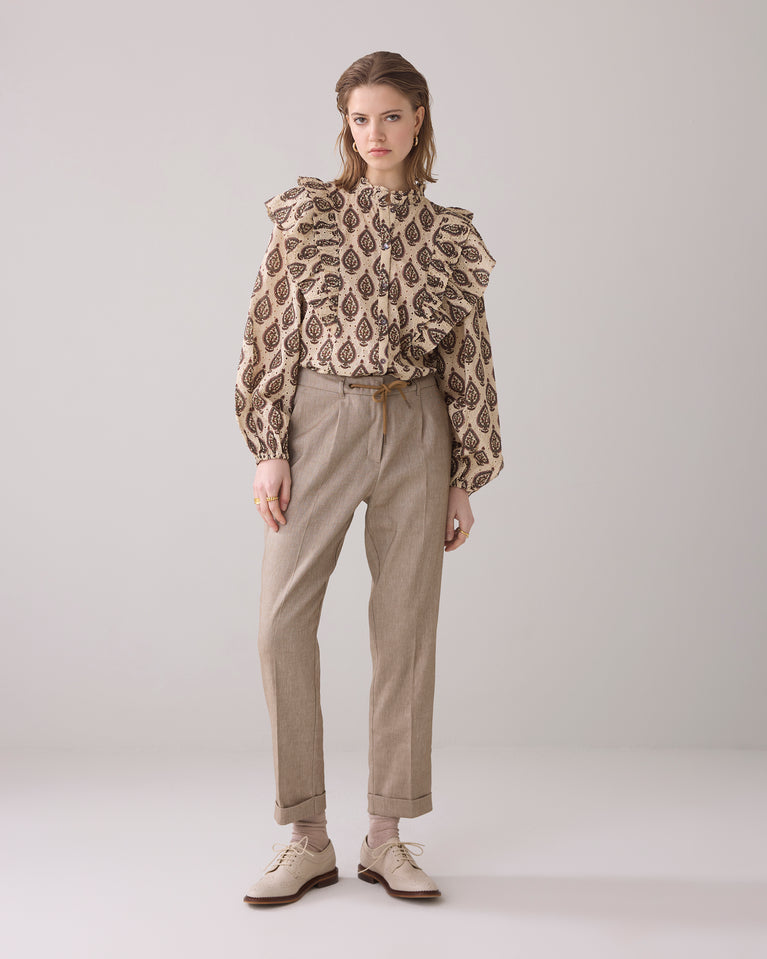 summum Broek linnenblend met omslag