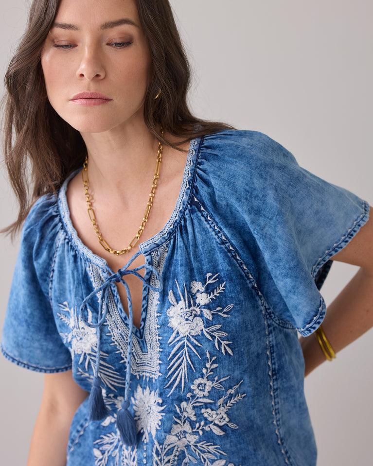 Summum Denim Top Met Borduurwerk