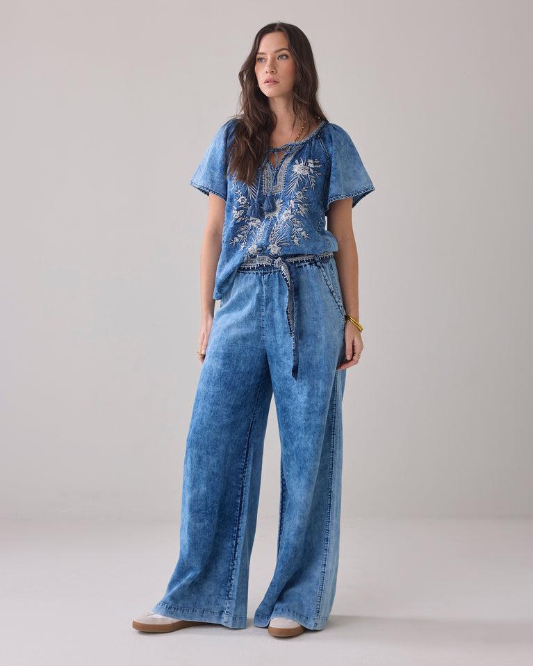 Summum Denim Top Met Borduurwerk