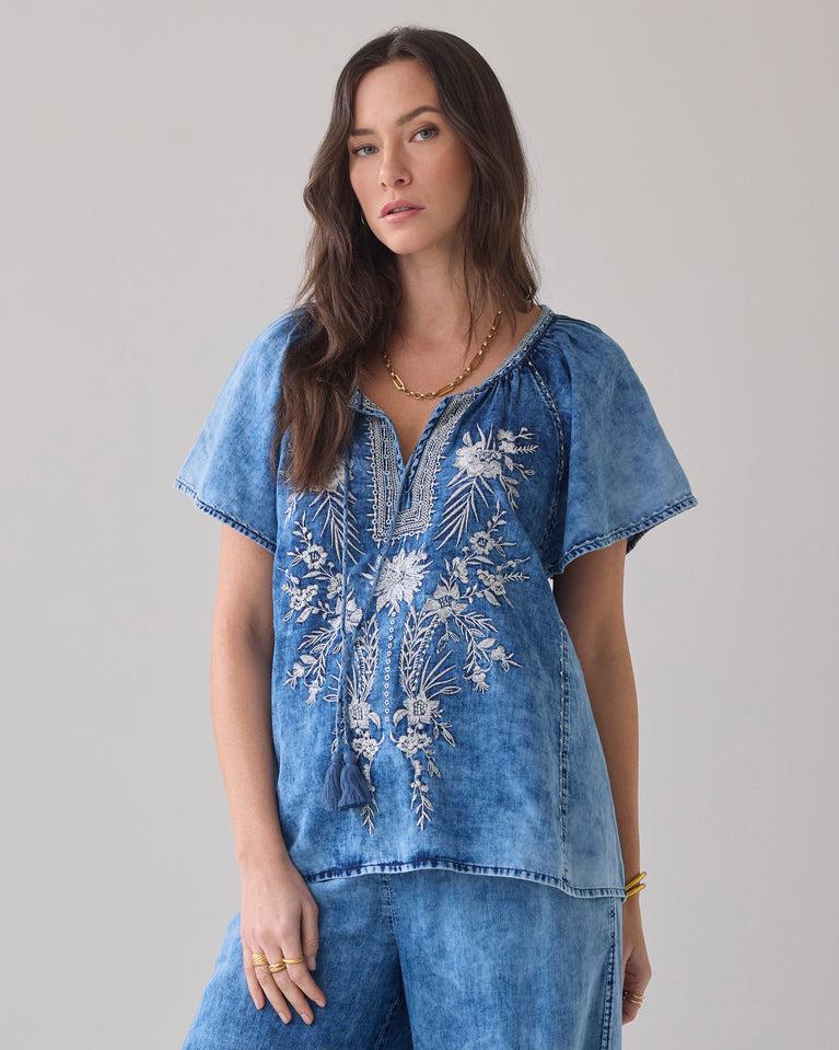 summum Denim top met borduurwerk