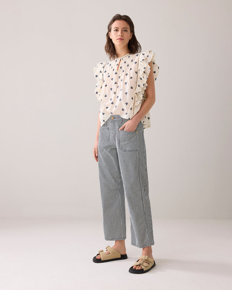 summum Gestreepte katoenen broek