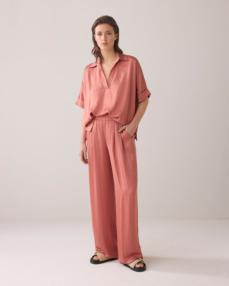 summum Glanzende broek met wijde pijpen