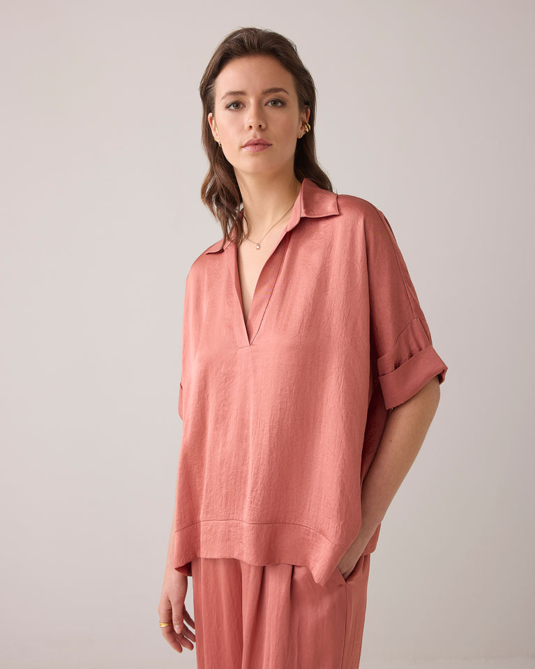 Summum Glanzende Top Met V-split