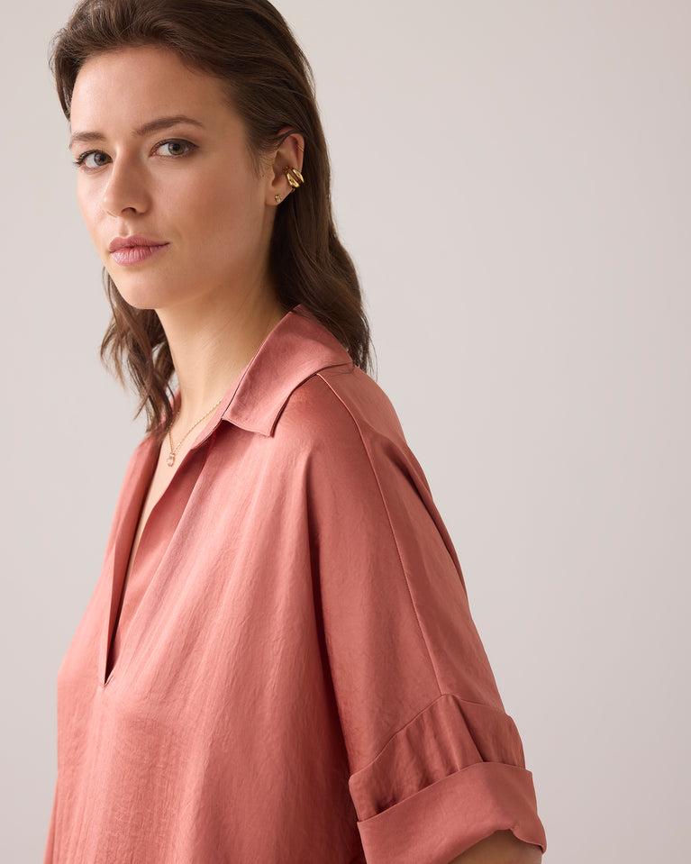 Summum Glanzende Top Met V-split