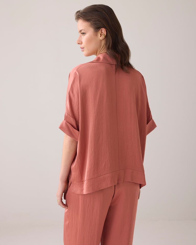 Summum Glanzende Top Met V-split