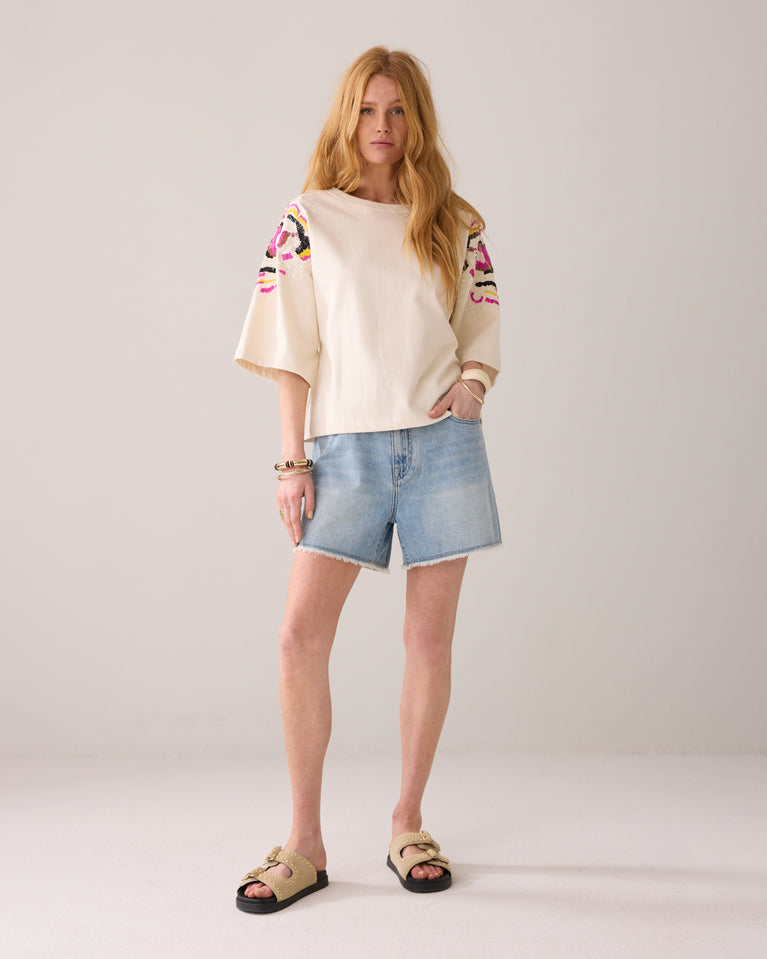 summum Handgeborduurde boxy sweater