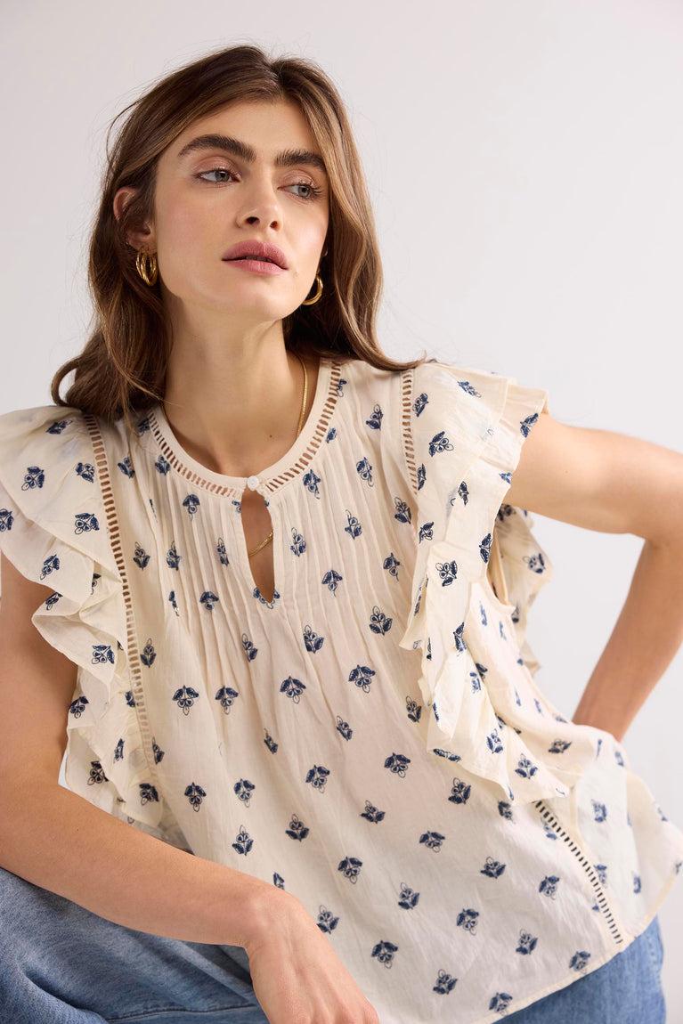 summum Katoenen top met geborduurde bloemetjes