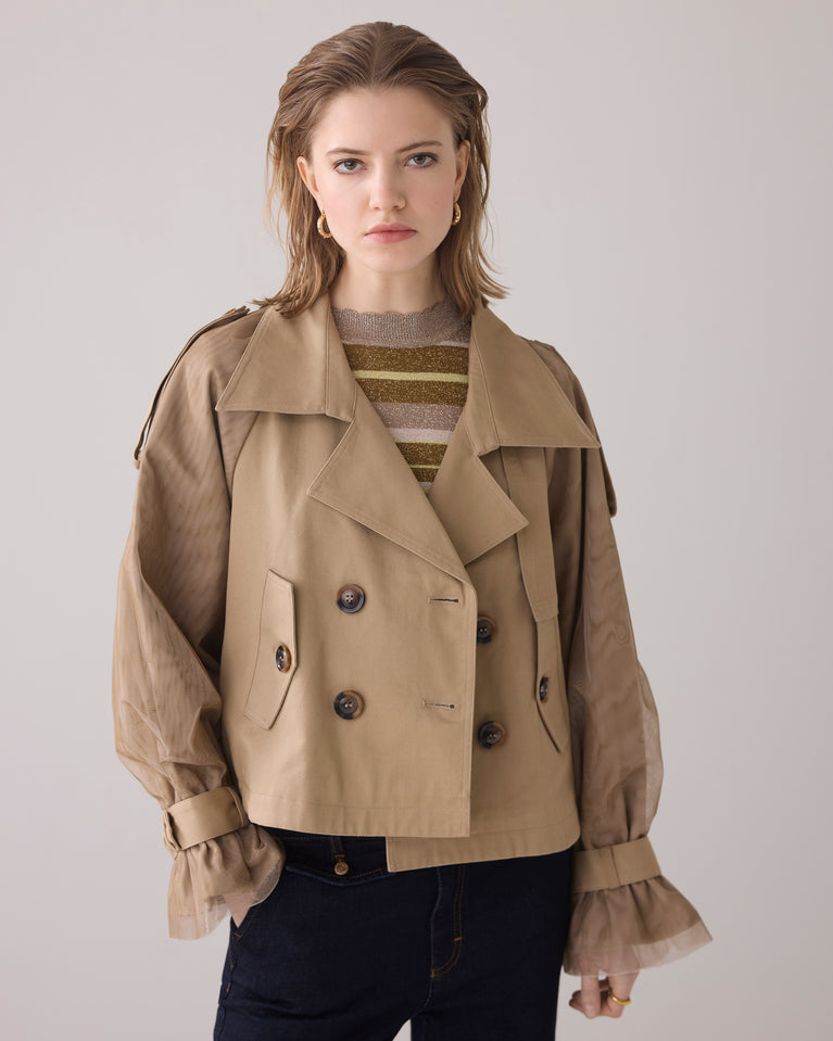 summum Korte trenchcoat met mesh mouwen