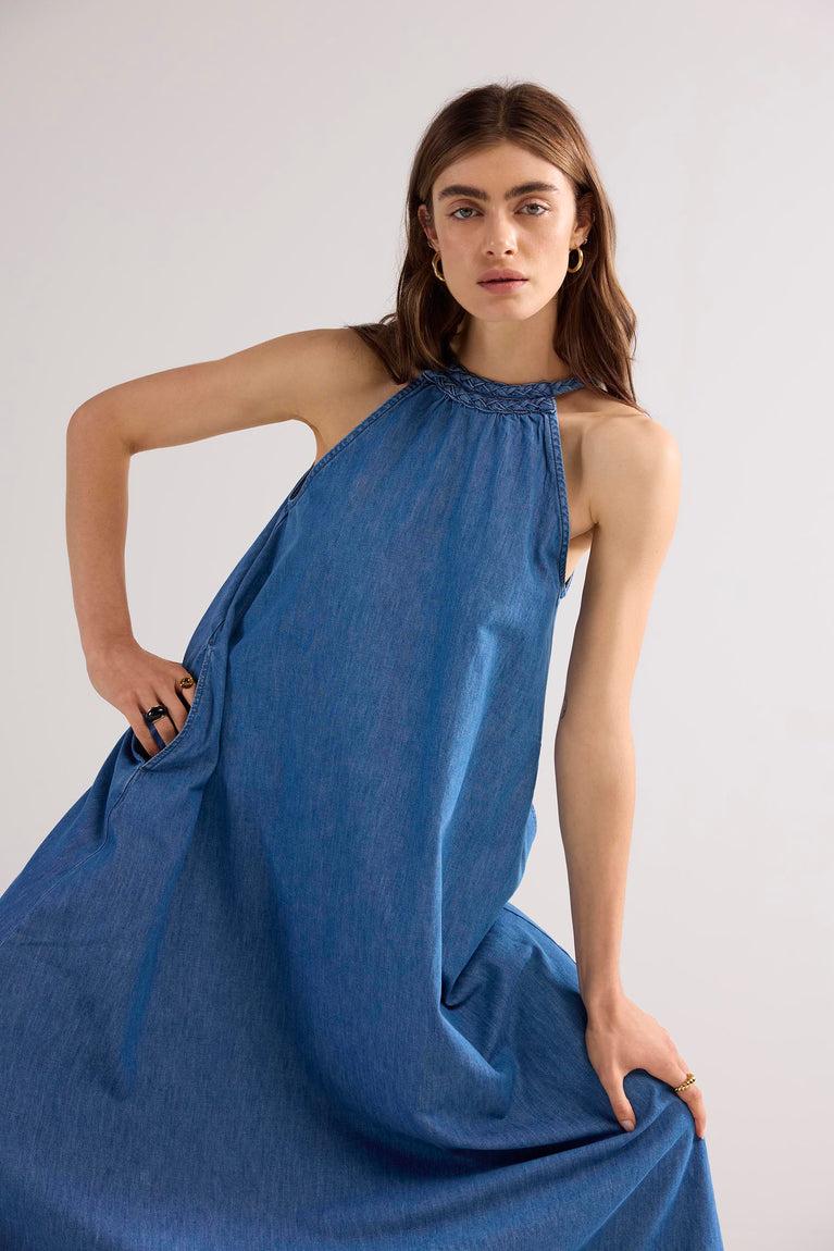summum Lange denim halterjurk