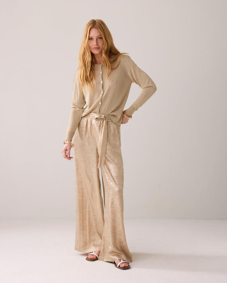 summum Metallic broek wijde pijp