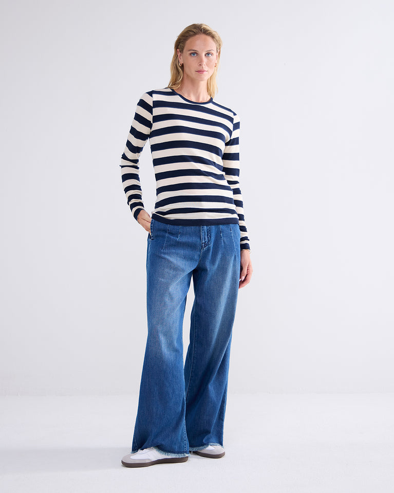 Summum Round Neck Sheer Jersey Stripe