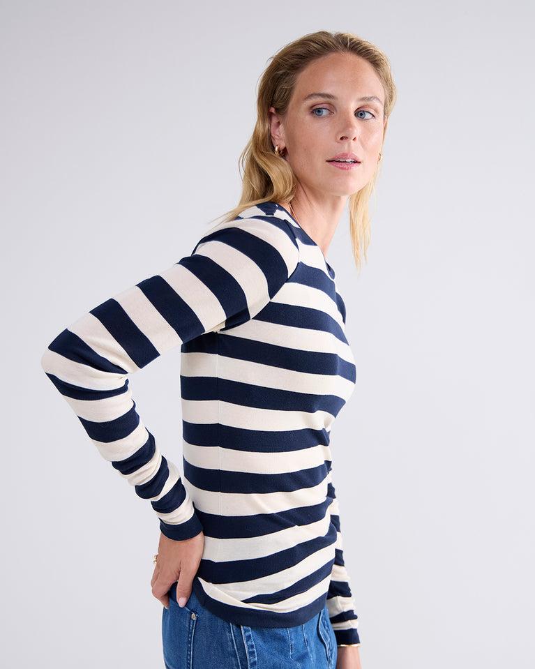 Summum Round Neck Sheer Jersey Stripe