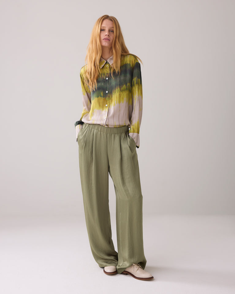 summum Satijnlook broek met wijde pijpen