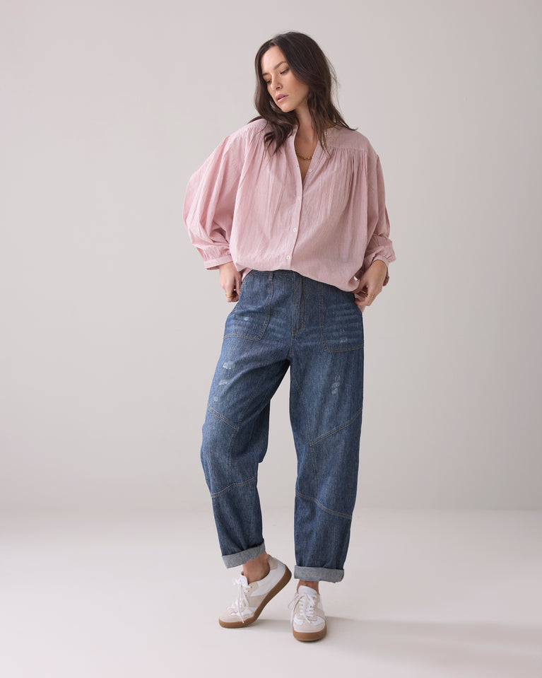 summum Tapered jeans van katoenlinnen