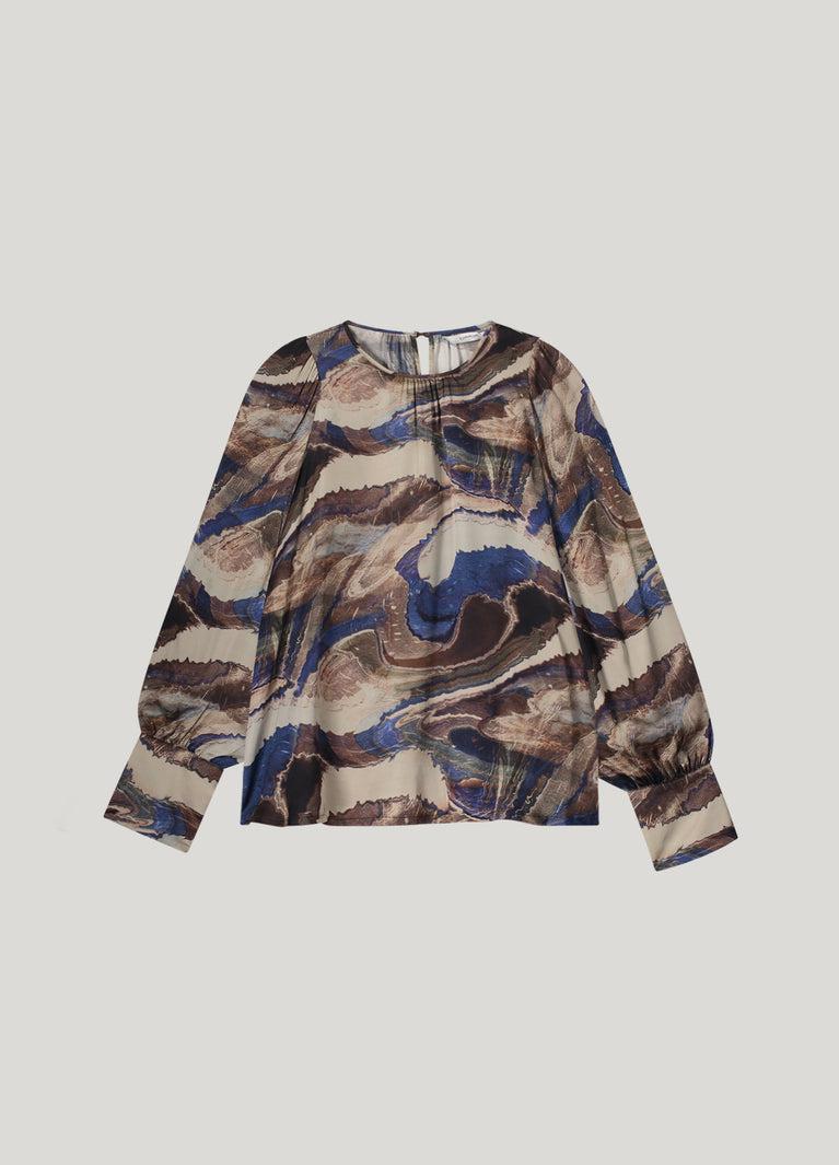 Summum Top Met Pofmouw In Glanzende Print