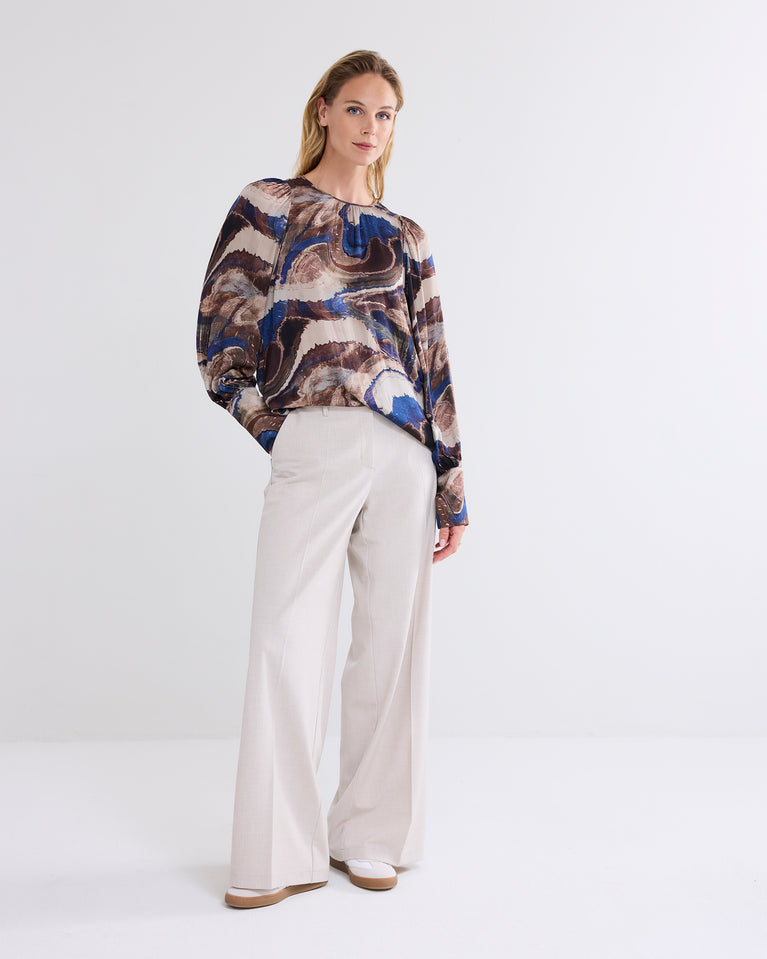 Summum Top Met Pofmouw In Glanzende Print