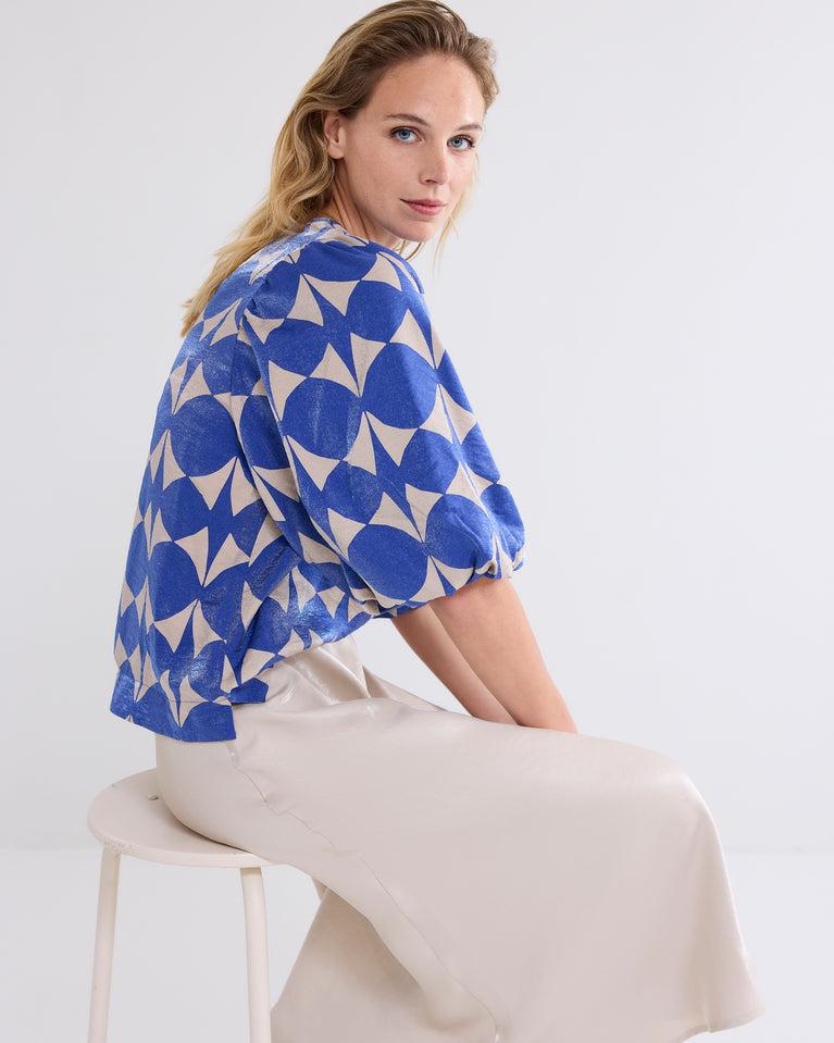Summum Top Met Pofmouw In Glanzende Print