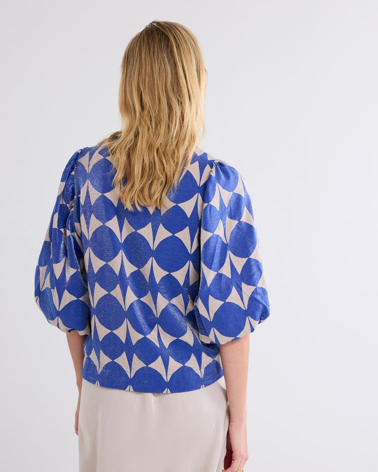 Summum Top Met Pofmouw In Glanzende Print