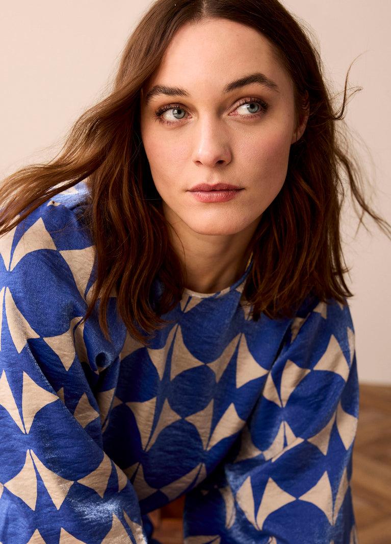 Summum Top Met Pofmouw In Glanzende Print