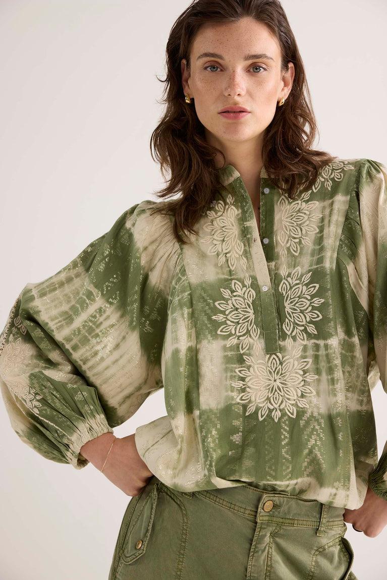 summum Top met tie dye print en lurex