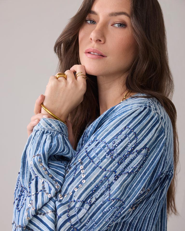 Summum Top Van Gestreepte Denim