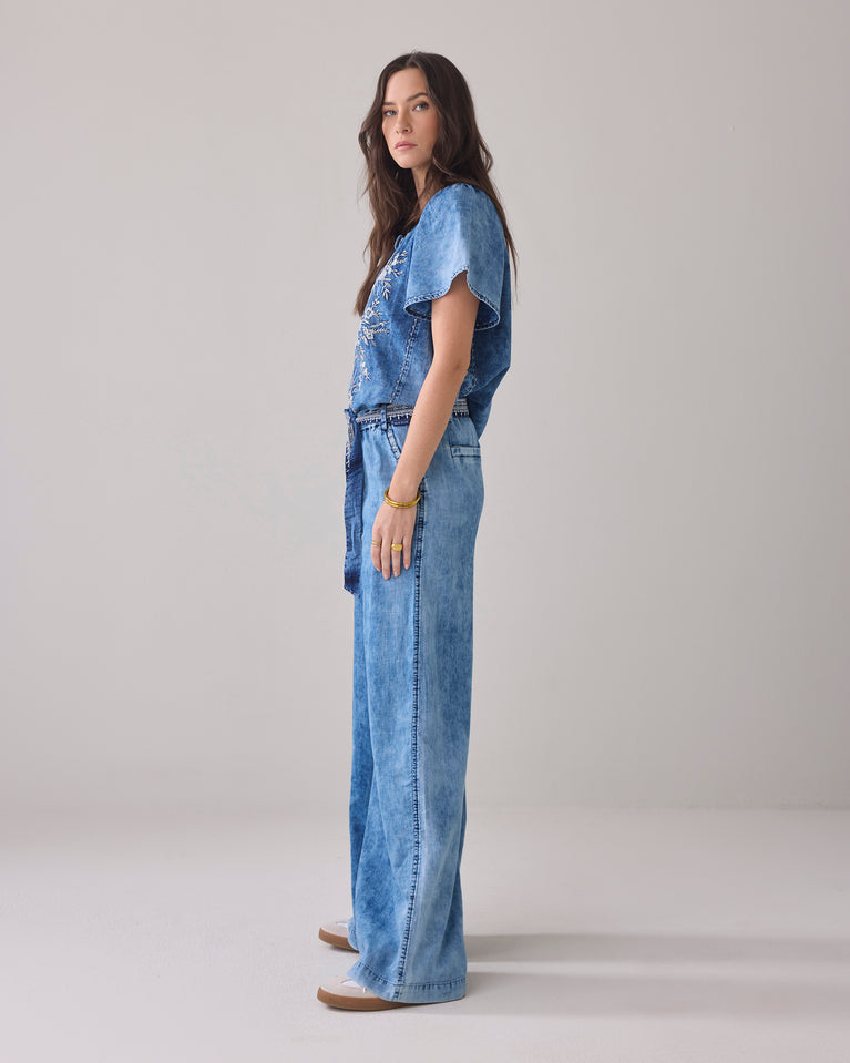 Summum Wijde Broek Met Stoffen Ceintuur