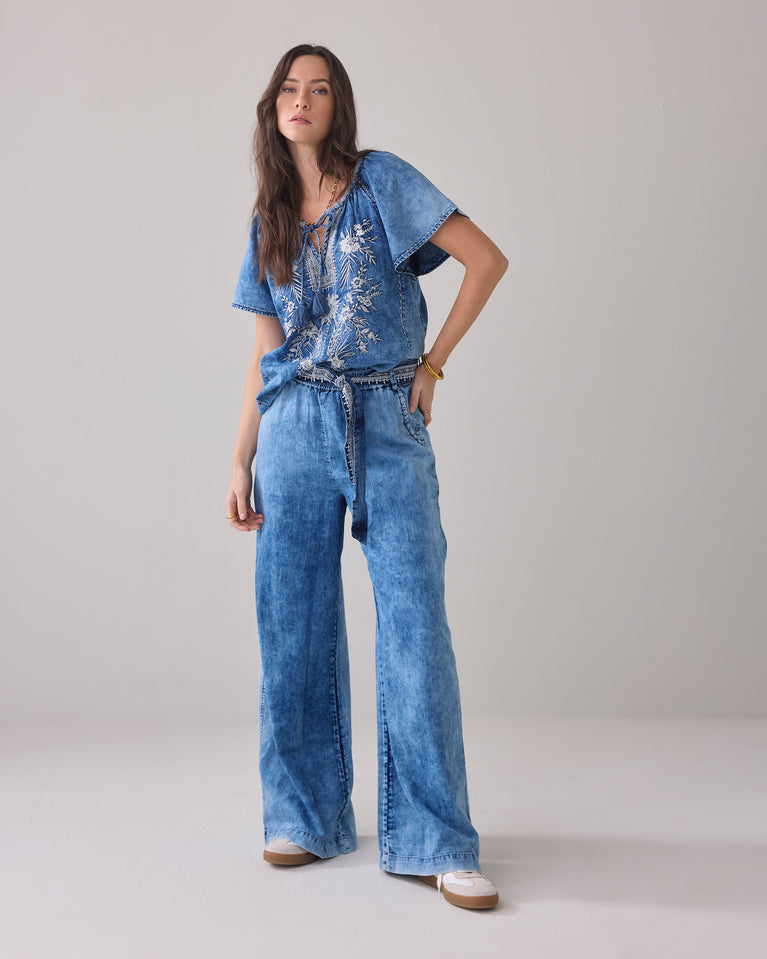 summum Wijde broek met stoffen ceintuur