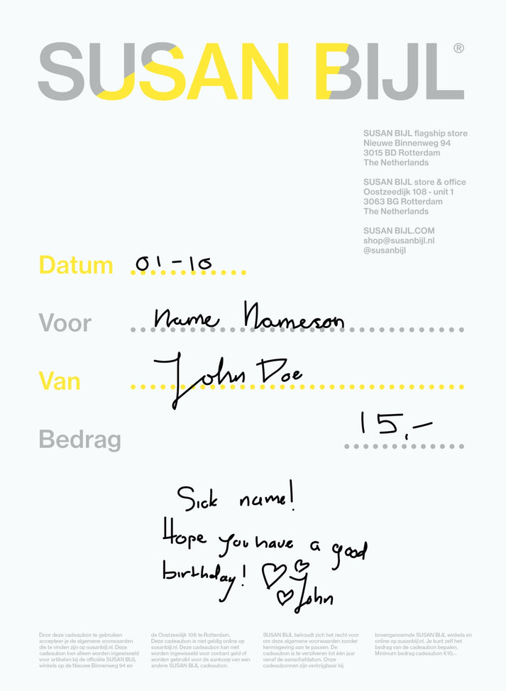 susan bijl Physical Gift Card - €15