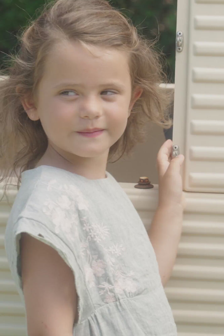 tartine et chocolat Kaki -jurk Linnen Borduurwerk bloemrijk Kaki -jurk Linnen Borduurwerk bloemrijk koraal