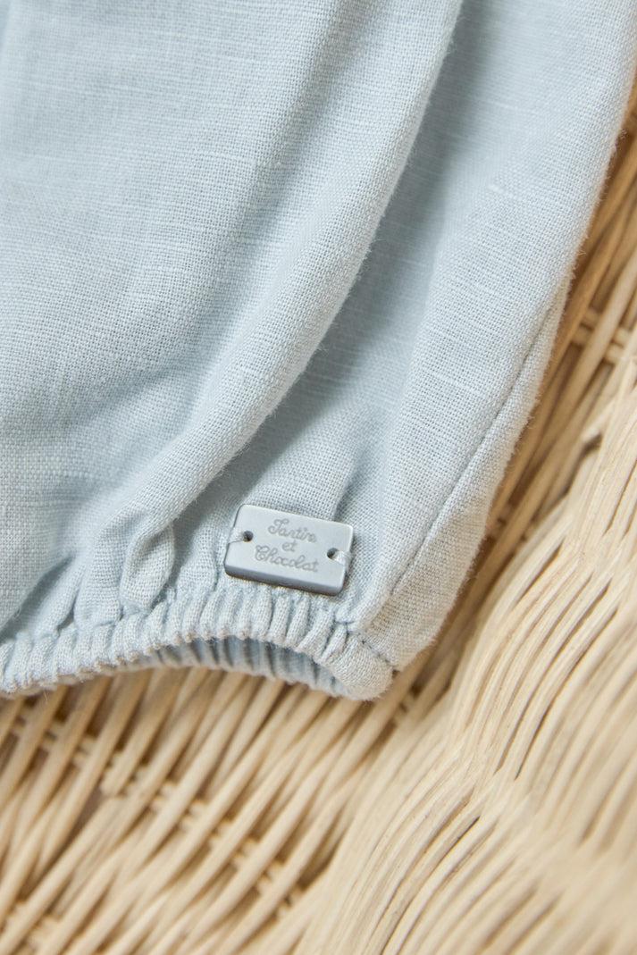 Tartine Et Chocolat Korte Combinatie Blauw Hemel- Linnen Geborduurde Blauw Hemel